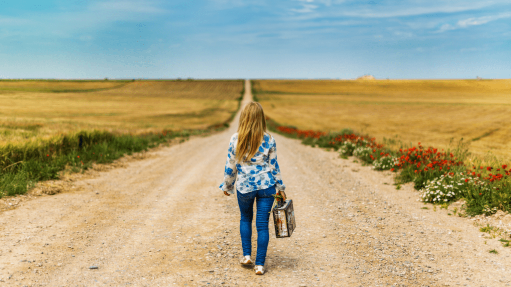 a person walking down a road