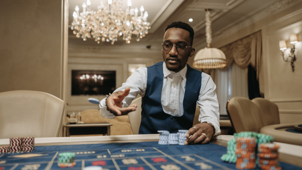 a person playing roulette on a casino table